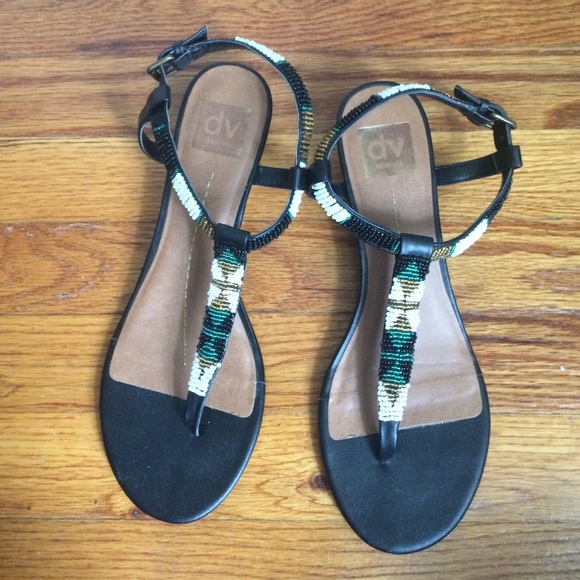 DV black leather sandals with beading.