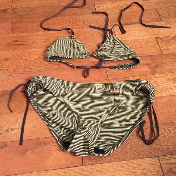Brown and gold stripes Malia Mills bikini