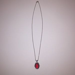 SILVER TONE CHAIN & RED CRYSTAL PENDANT NECKLACE