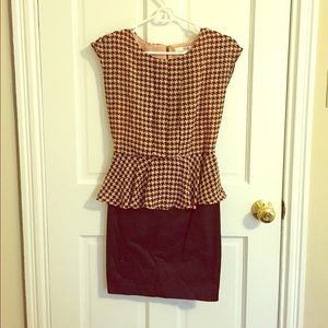Peplum, Pink and Black Houndstooth Dress