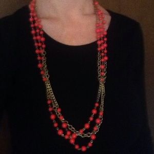 Coral and gold multi strand necklace