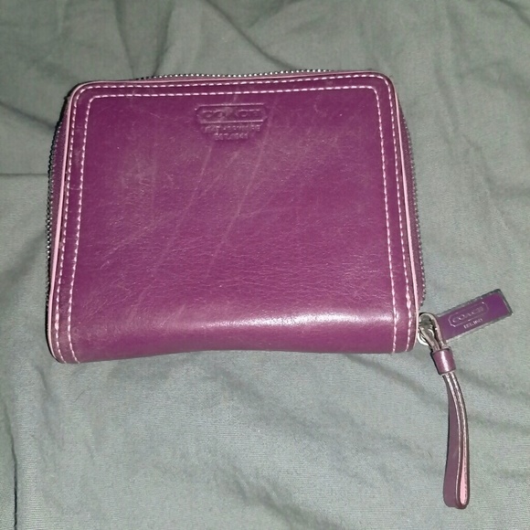 Purple Zippered Leather Coach Wallet