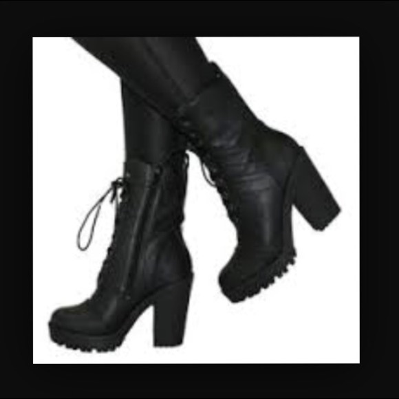 Black Heeled Combat Boots