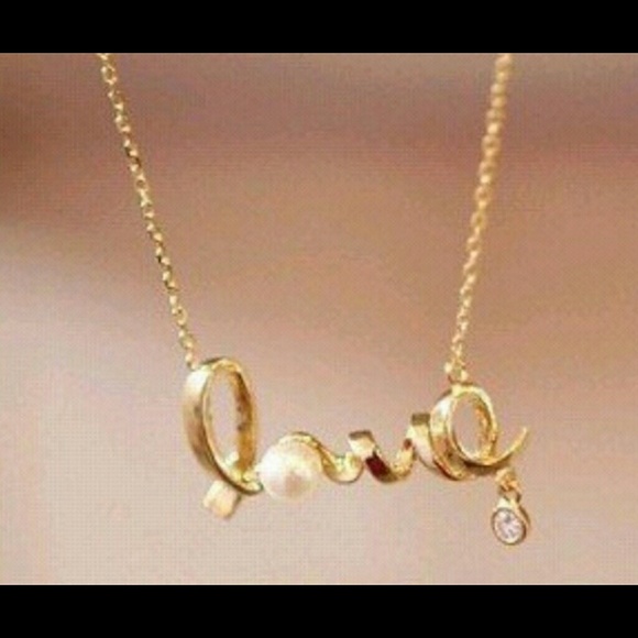 Gold Love necklace w/ pearl and rhinestone