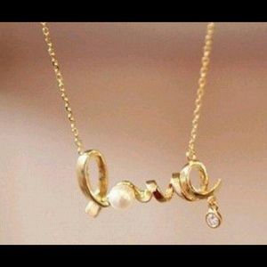 Gold Love necklace w/ pearl and rhinestone