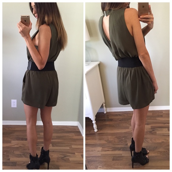 Sold • Olive Green Dressy Romper - Picture 2 of 4