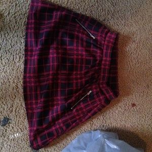 A black and red patterned skirt