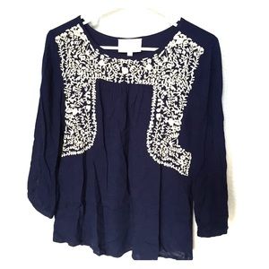 Boho chic navy blouse with embroidery