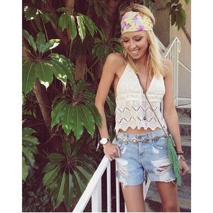 LF White Crochet Halter Top