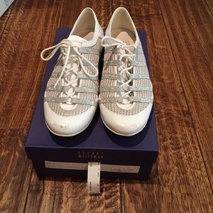 Stuart Weitzman white and silver tennis shoes