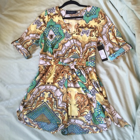Akira  scarf print wrap romper