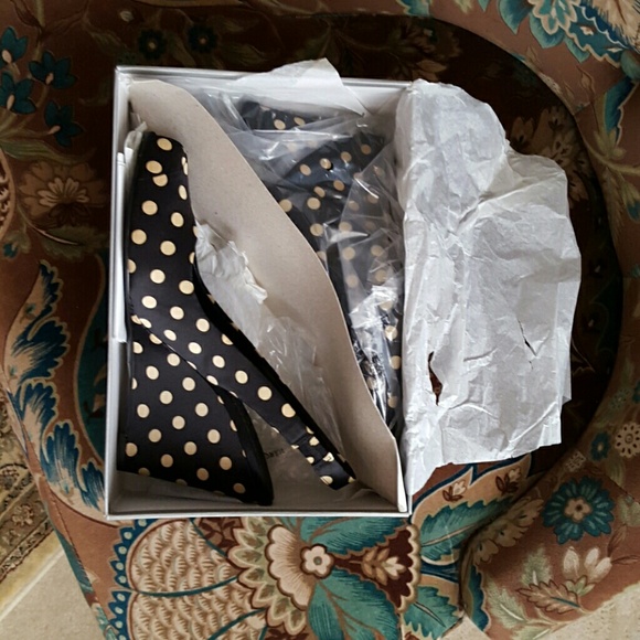 Peep toe polka dot wedges
