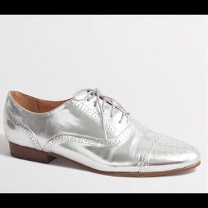 J.CREW Cute Silver-Metallic Oxfords👟