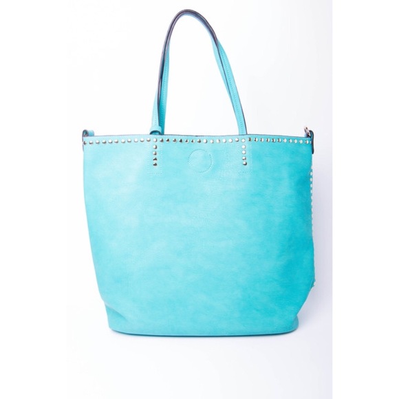 ✨Bundled ✨ NWT Turquoise Studded Tote with Pouch - Picture 2 of 4