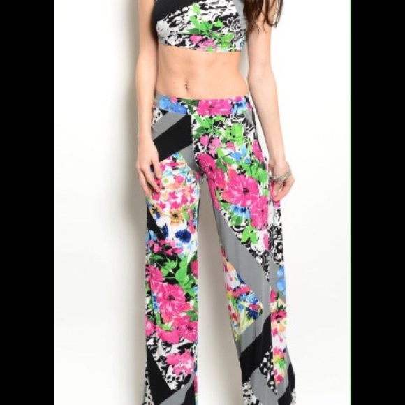Two piece crop top wide leg pants set
