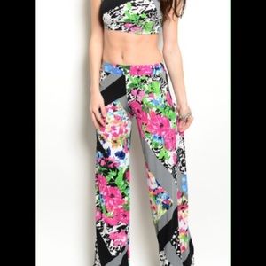 Two piece crop top wide leg pants set