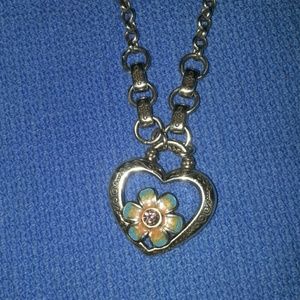 Brighton Orchard necklace, silver heart w/ flower