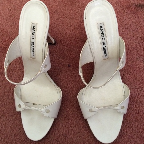 PRICE REDUCTION! Manolo Blahnik white slides.