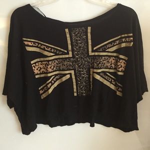 Boxy Crop Top w/ leopard print flag