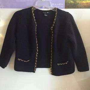 Navy Cardigan with Gold Chain Details
