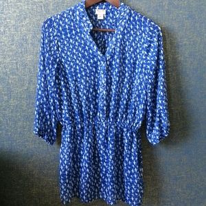 Blue & White Bird Pattern Tunic