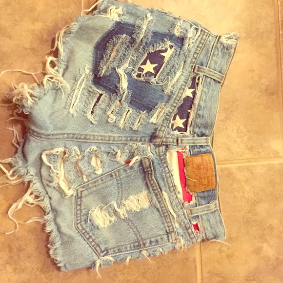 Levi high waisted ripped shorts. Fourth of July.