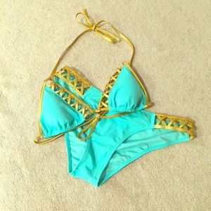 Victoria's Secret Turquoise and Gold Bikini