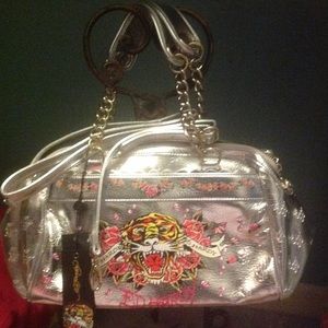 EdHardy Tigarama Open Mouth Tiger Geri Satchel Bag