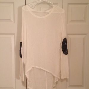 Long sleeve white blouse with elbow patch