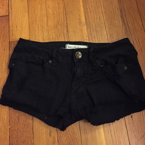 Black ripped, bullhead denim shorts