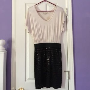 Cream and Black Sequin Skirt Dress