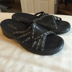 Black leather slip on sandal