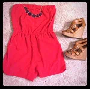 Red Strapless Romper