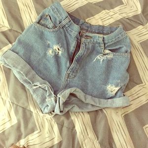 High waisted jean shorts - distressed.