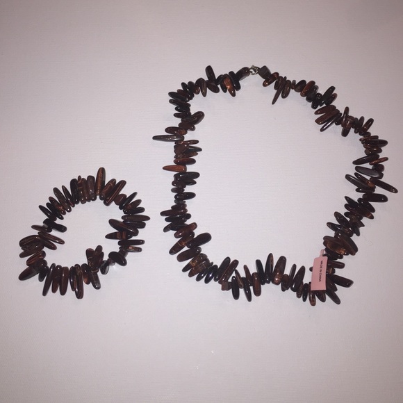 BROWN MULTI TONE SHELL BEAD NECKLACE AND BRACELET