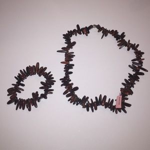 BROWN MULTI TONE SHELL BEAD NECKLACE AND BRACELET