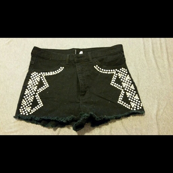 Black studded and rhinestone high wasted shorts