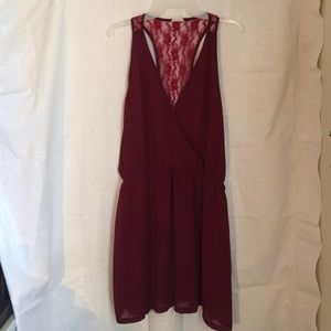 Maroon strapless lace dress