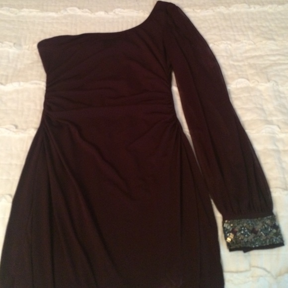 Ruby Rox Dresses & Skirts - burgandy one shoulder dress with beaded cuff