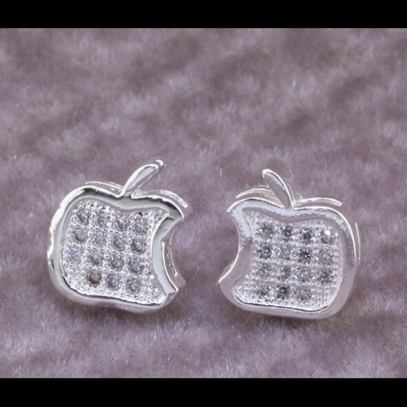 NEW SILVER APPLE EARRINGS