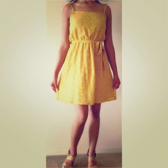 Mustard yellow lace dress