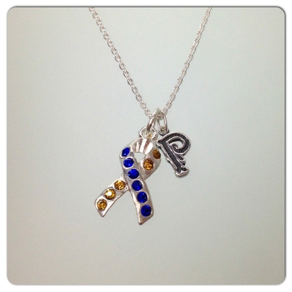 Swarovski Awareness Ribbon Necklace - Blue/Yellow