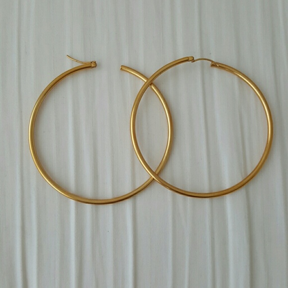 SOLD Gold plated hoops 3 inch