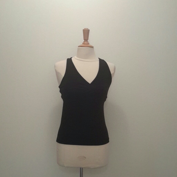 Black Nylon/Spandex Workout Tank w/Built-in Bra
