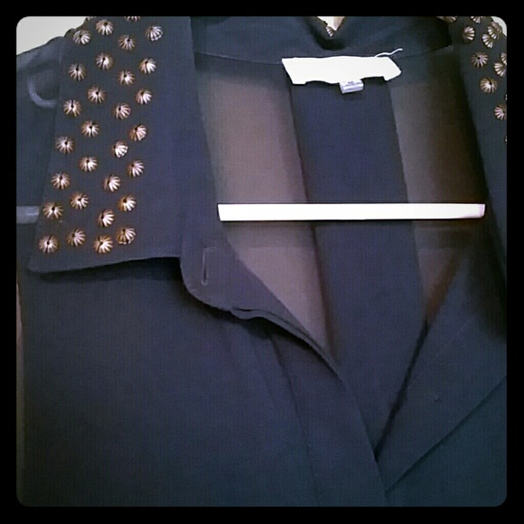 Button up navy tank with studded collar