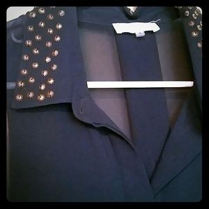 Button up navy tank with studded collar