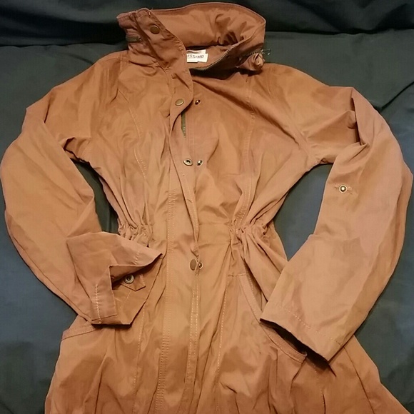 Brown trench coat with removable hood