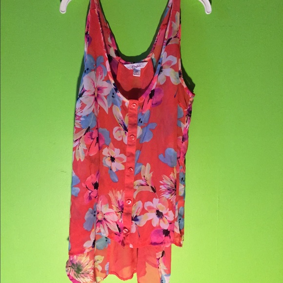 Floral sheer high-low tank top - Picture 1 of 3