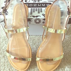 Brand New Bamboo Chestnut & Gold Strappy Sandals