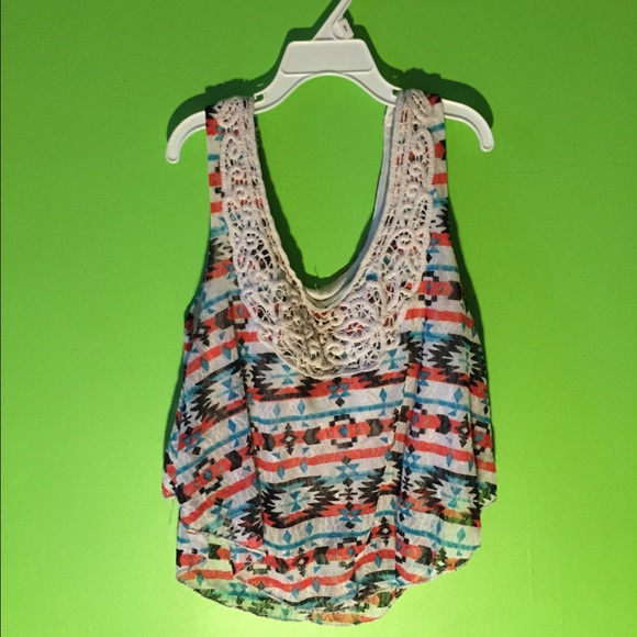 Crop top with lace neck line and cami built in. - Picture 1 of 3